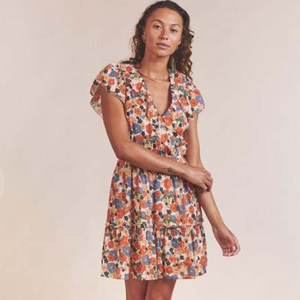 Trovata Birds Of Paradis Marcella Dress Marina Floral Women Medium Blue & Orange
